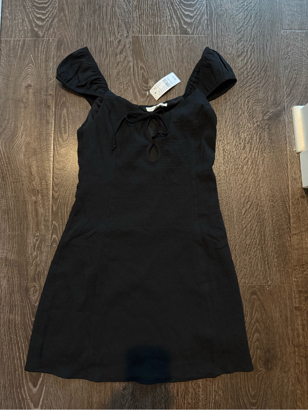 La Hearts Black Tie-Front Cap Sleeve Mini Dress NWT